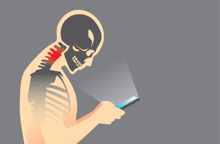 51624459 - neck bone and muscles have pain because smartphone addiction and play long time.